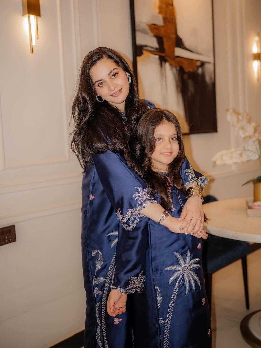 Aiman Khan Twinning With Eldest Daughter Amal Muneeb In Blue