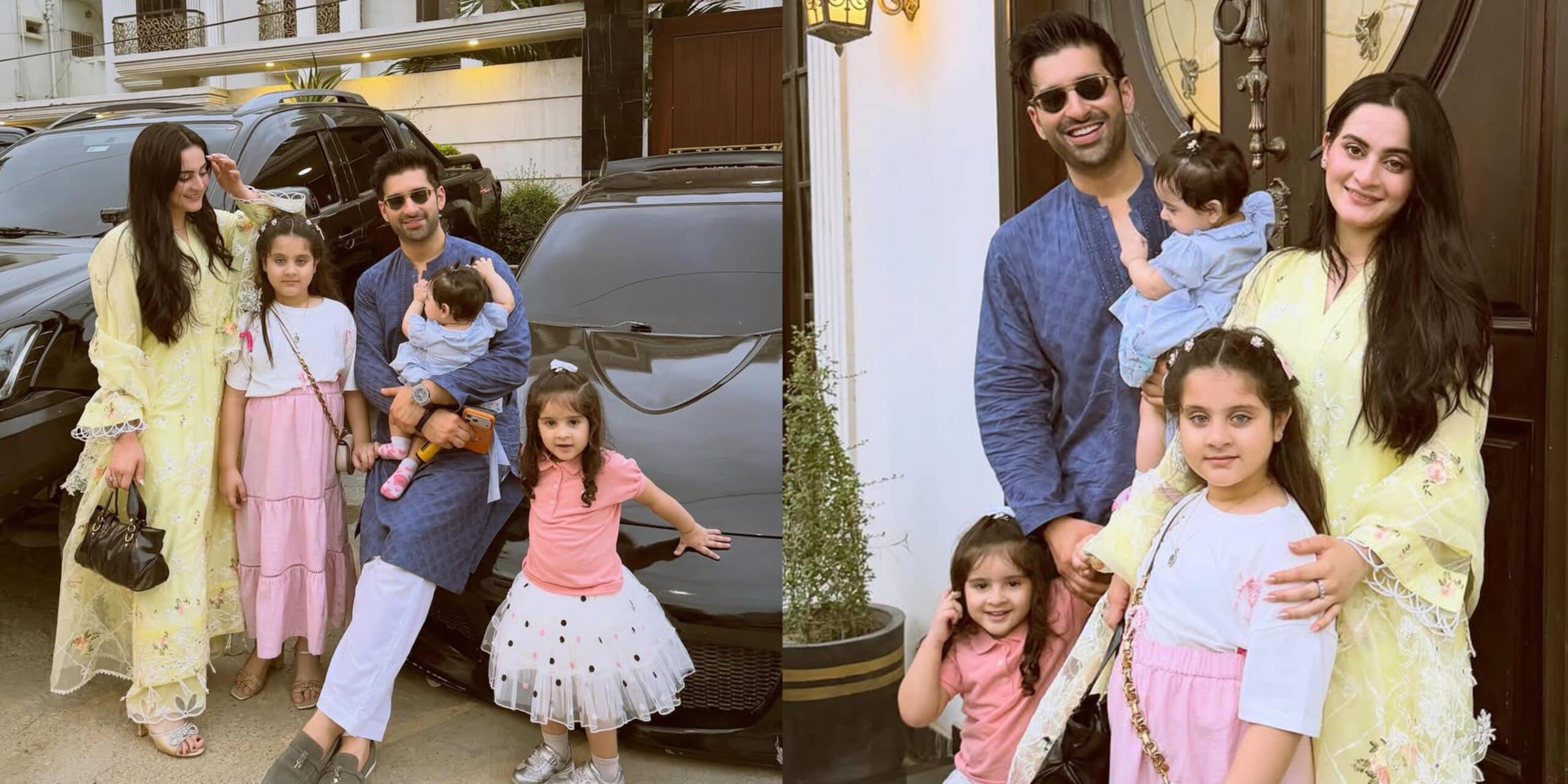 Aiman Khan and Muneeb Butt Eid Pictures with Daughters