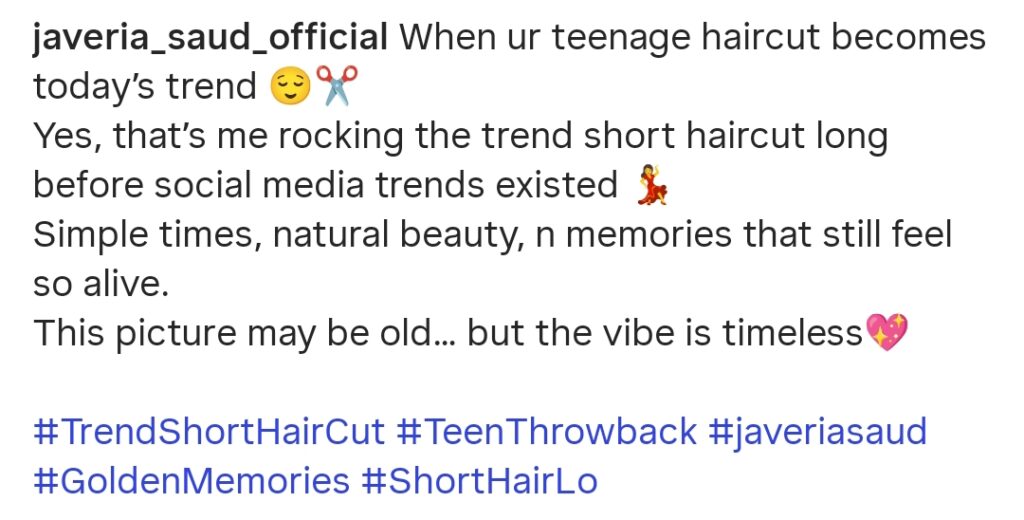 Javeria Saud Shares Her Teenage Pictures in Short Haircut