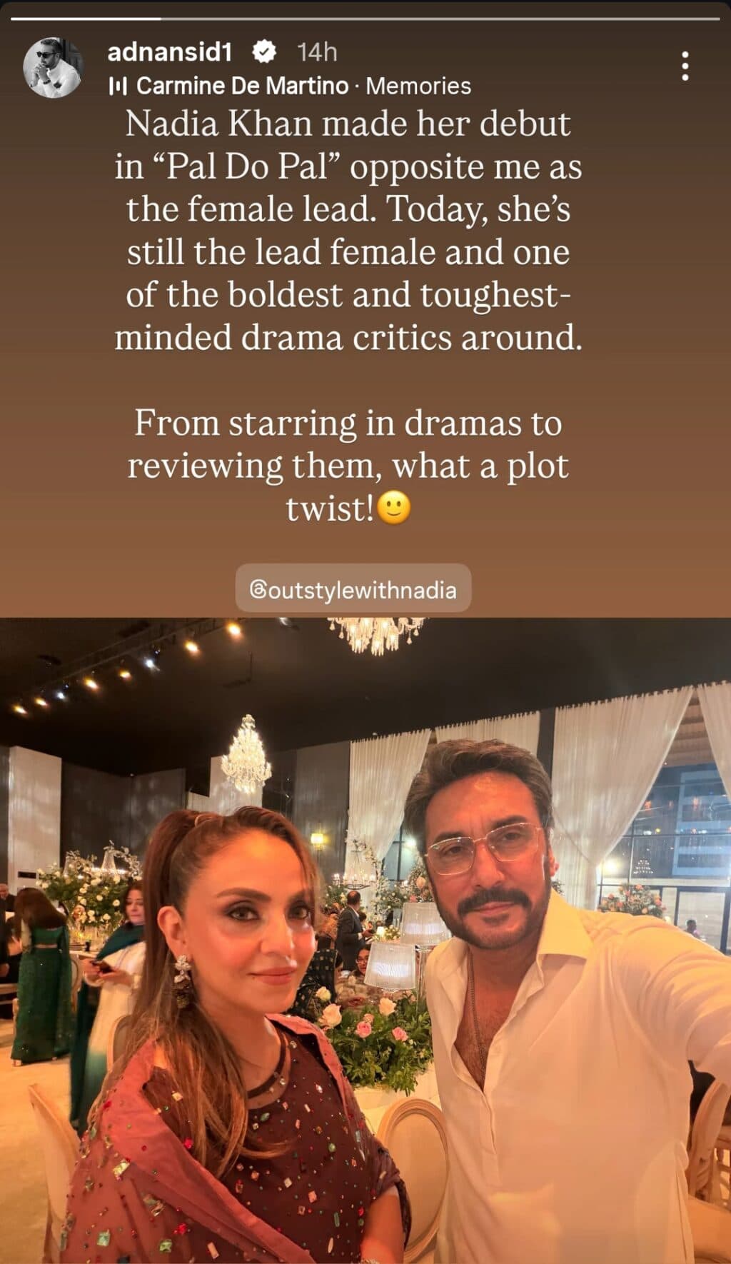 Adnan Siddiqui’s Tribute To Nadia Khan