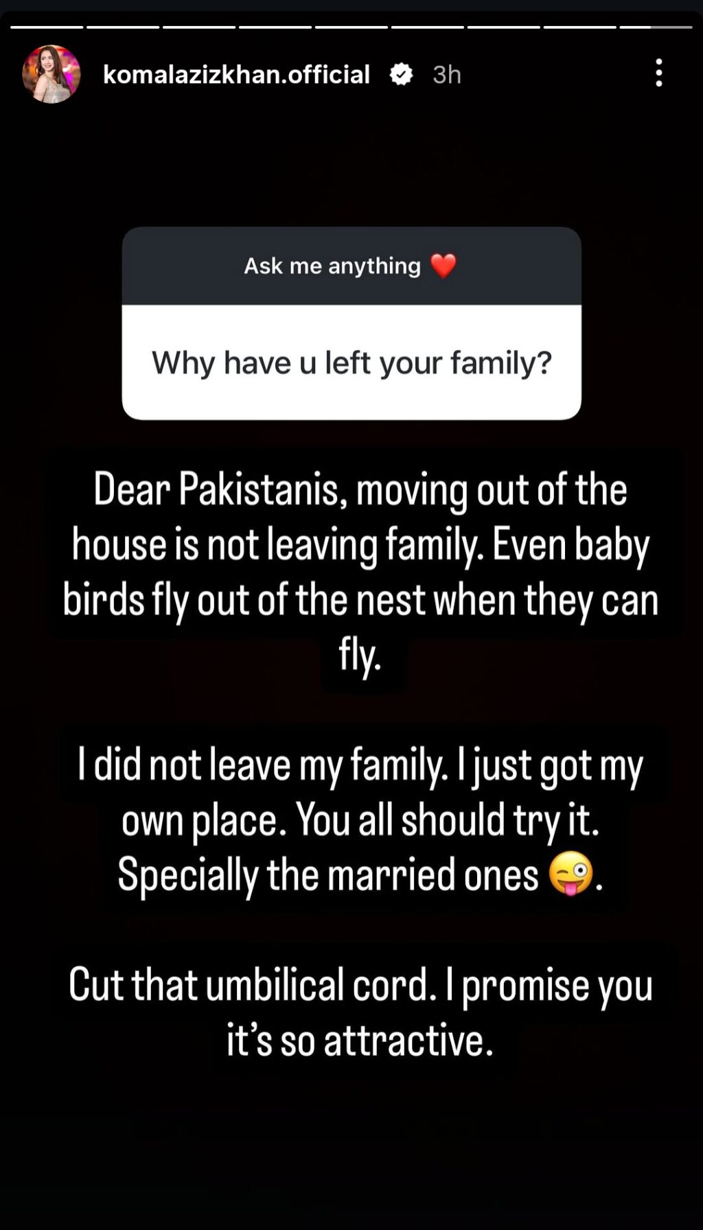 Komal Aziz Khan Shares Details of Leaving Family