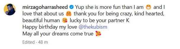 Gohar Rasheed's Sweet Birthday Post For Wife Kubra Khan Gohar Rasheed’s Sweet Birthday Post For Wife Kubra Khan