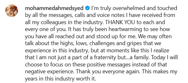 Pakistani Stars Rally Behind Syed Mohammad Ahmed