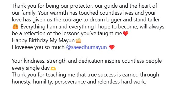 Humayun Saeed Receives Sweet Birthday Wishes From Wife & Daughter