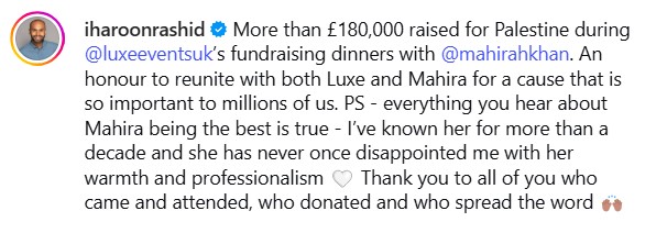 Mahira Khan Raises Massive Money For Palestine