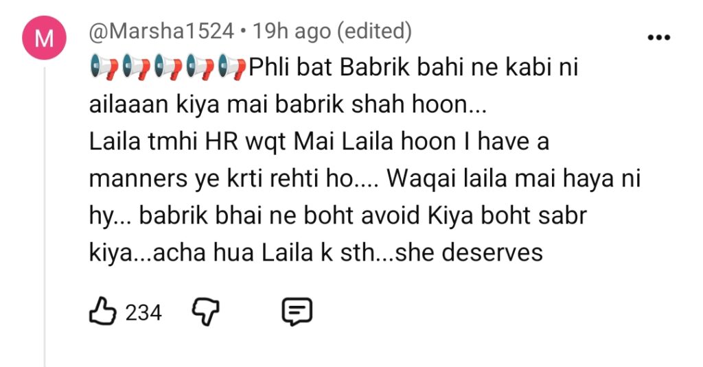 Babrik Shah's Aggressive Response to Laila Satisfies Fans Babrik Shah’s Aggressive Response to Laila Satisfies Fans
