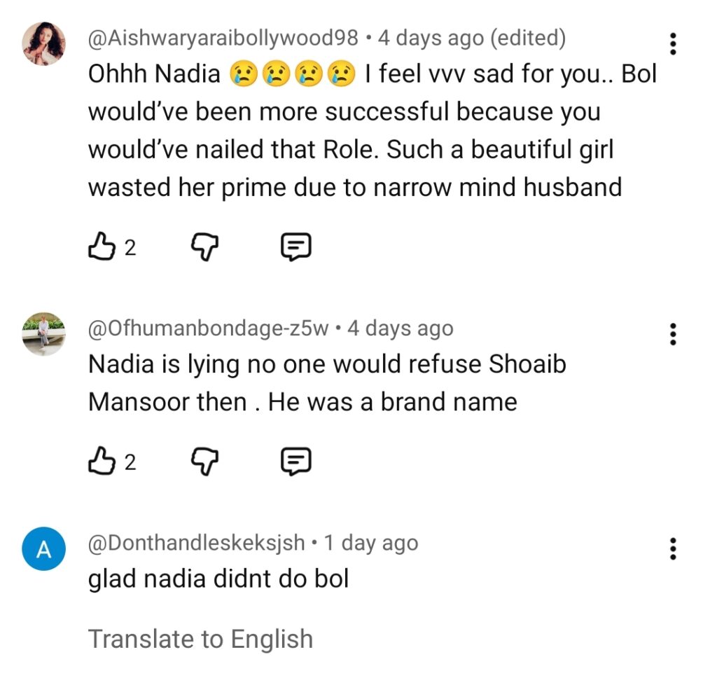 Nadia Khan Regrets Refusing Bol