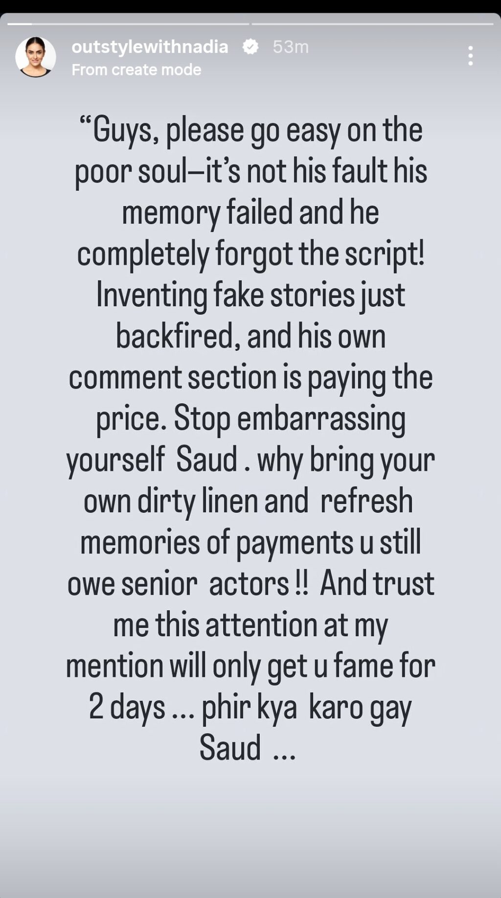 Saud Calls Nadia Khan Fassadan