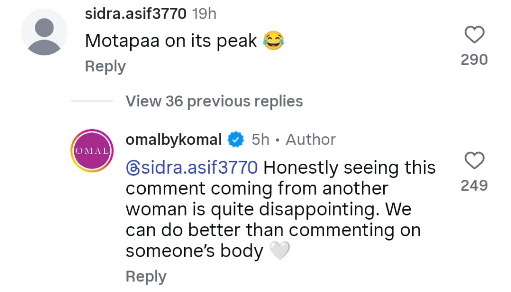 Komal Aziz’s Sudden Weight Gain Gets Public Attention