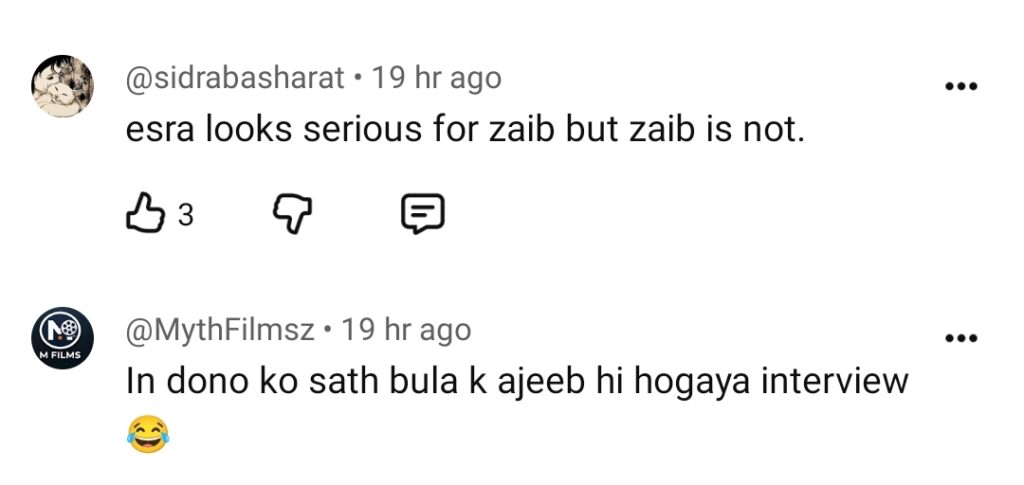Esra Ayesha & Zayb Khan’s Romancing During Interview Criticized